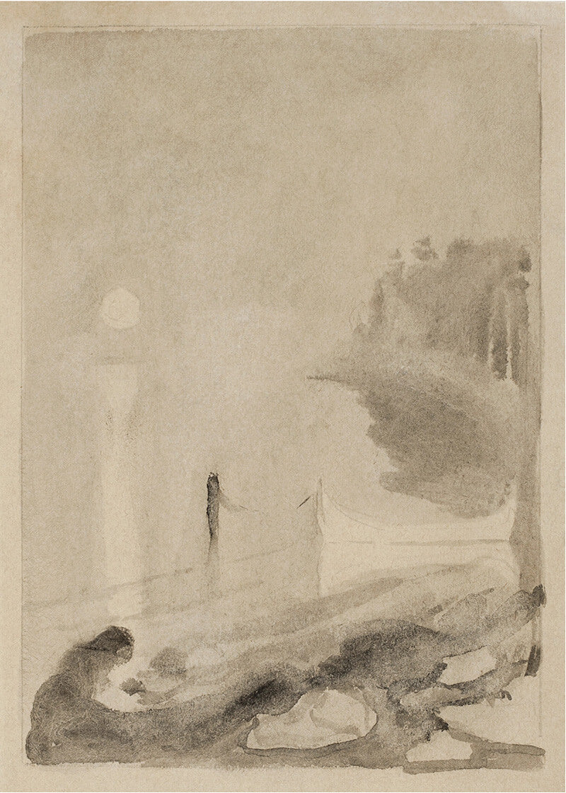 En detaljeret tegning af en båd, der er bundet til en mole - denne Postsers kunstplakat bringer havets mystik til din væg.