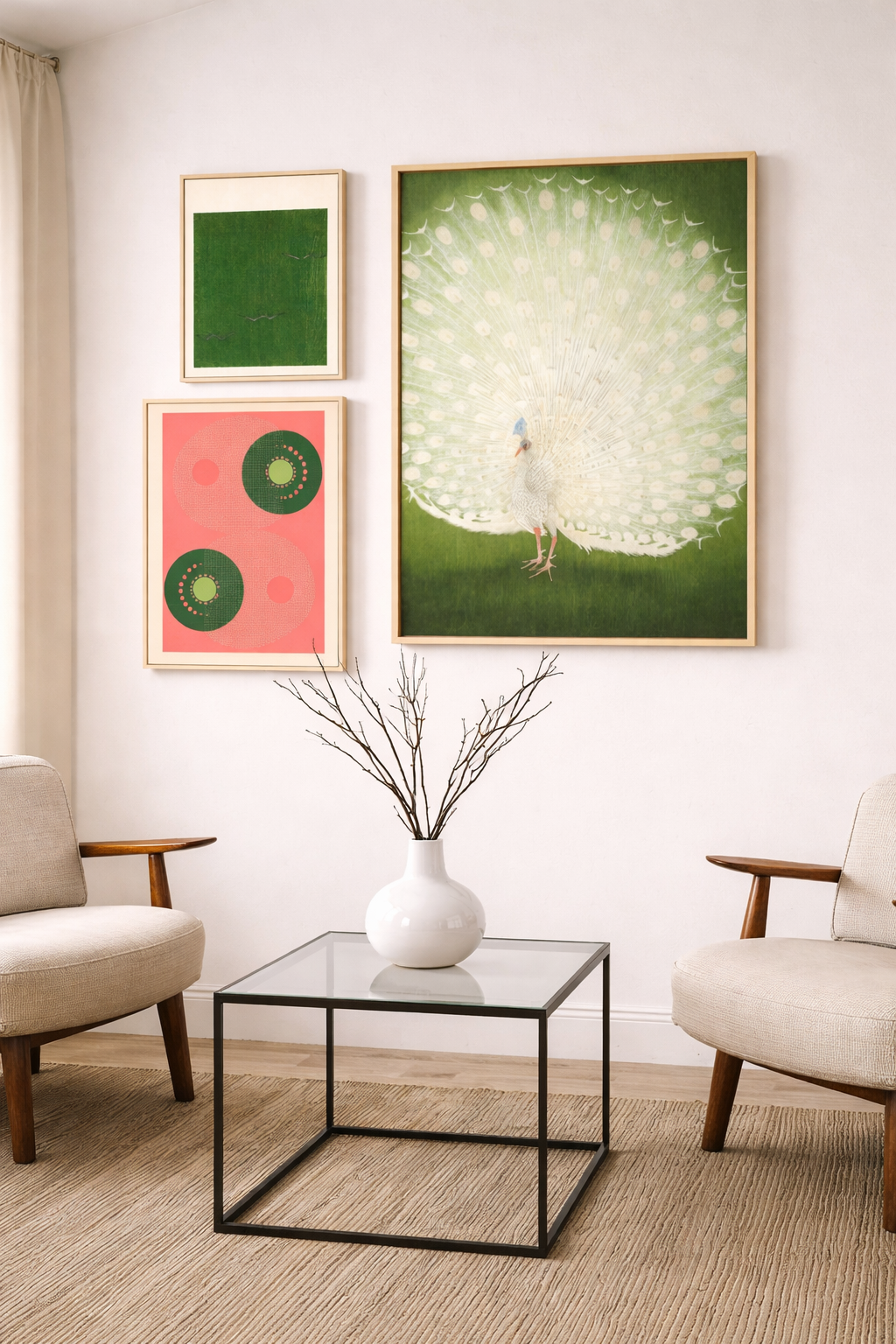 Påfugl & Grafisk Harmoni Billedvæg