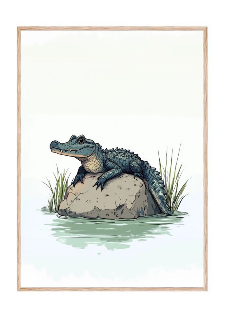 Krokodillen venter på en sten