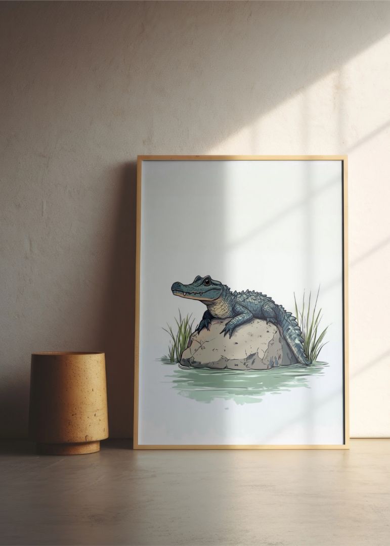 Krokodillen venter på en sten