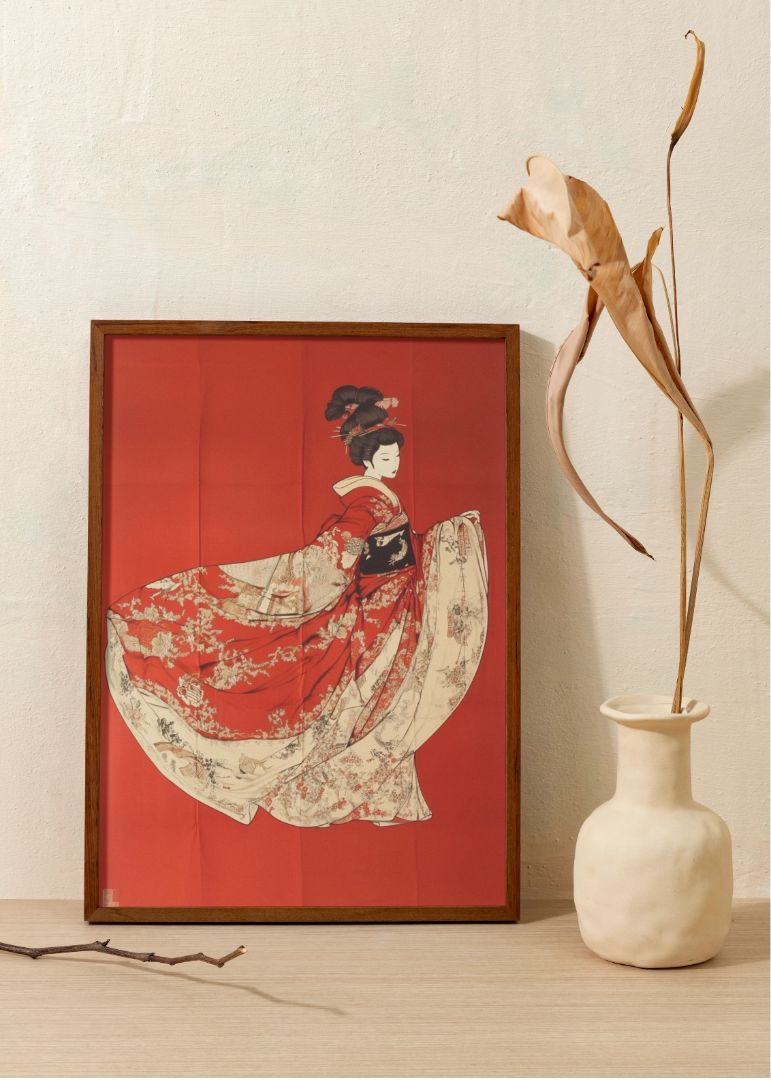 Foldet illustration af japansk kvinde