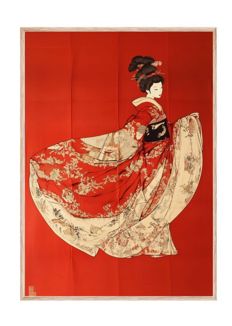 Foldet illustration af japansk kvinde