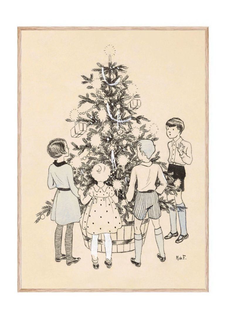 Four children around a Christmas tree