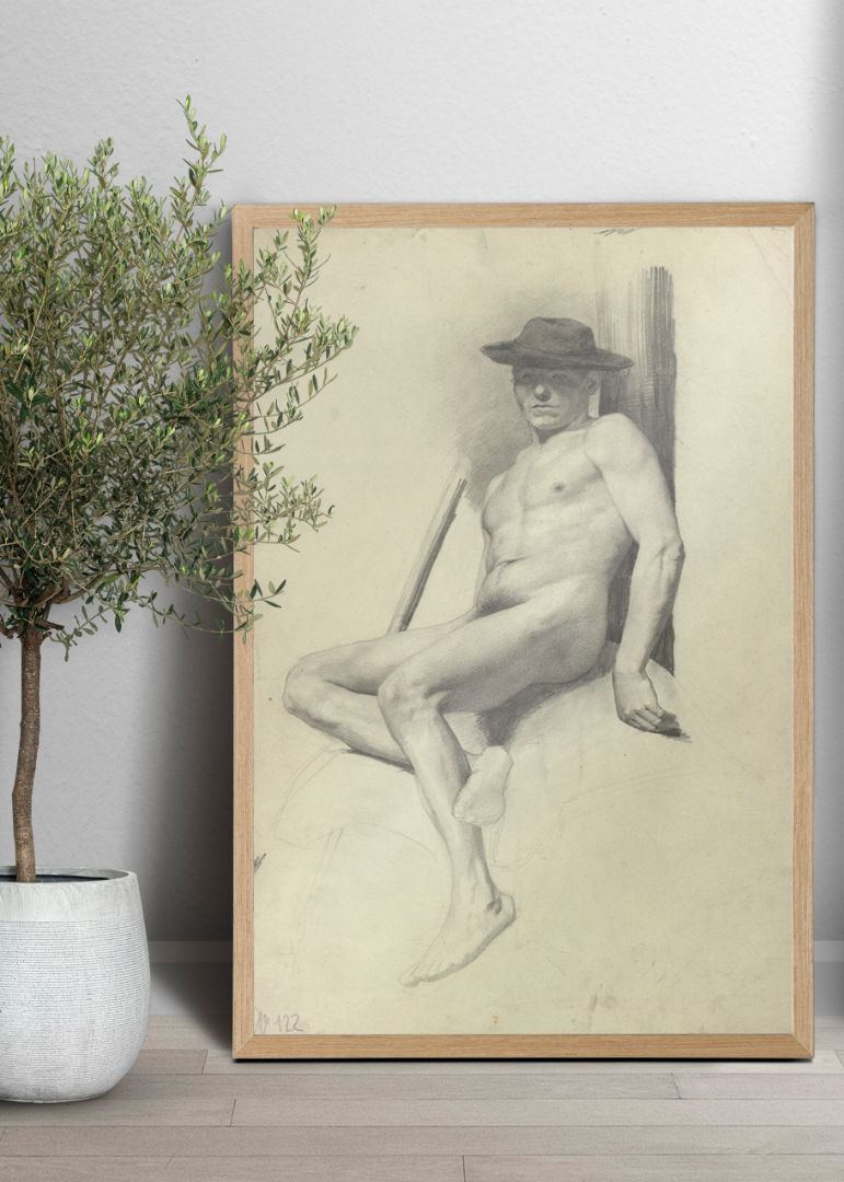 Seated Male Nude with Hat