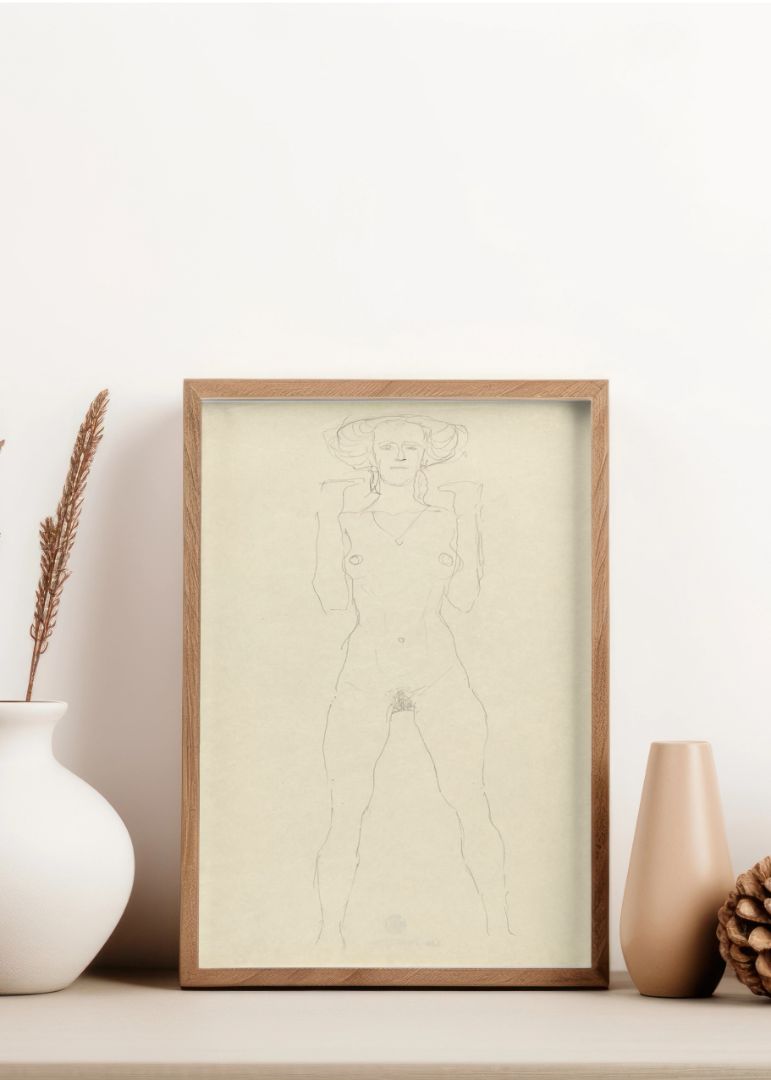 Standing Female Nude with Straddled Legs and Bent Arms