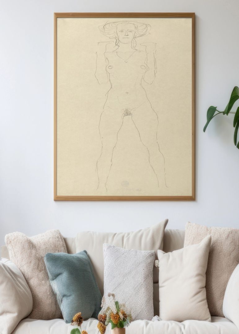 Standing Female Nude with Straddled Legs and Bent Arms
