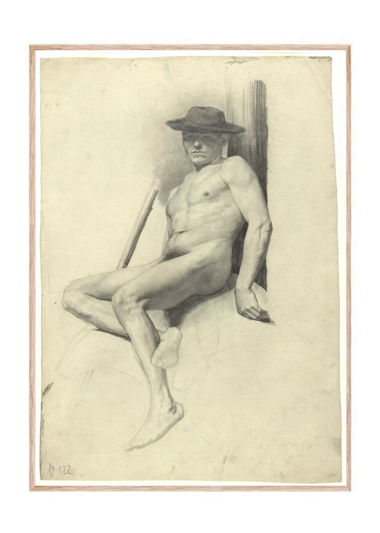 Seated Male Nude with Hat