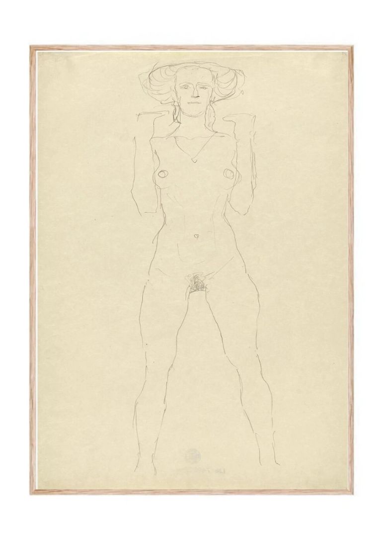Standing Female Nude with Straddled Legs and Bent Arms