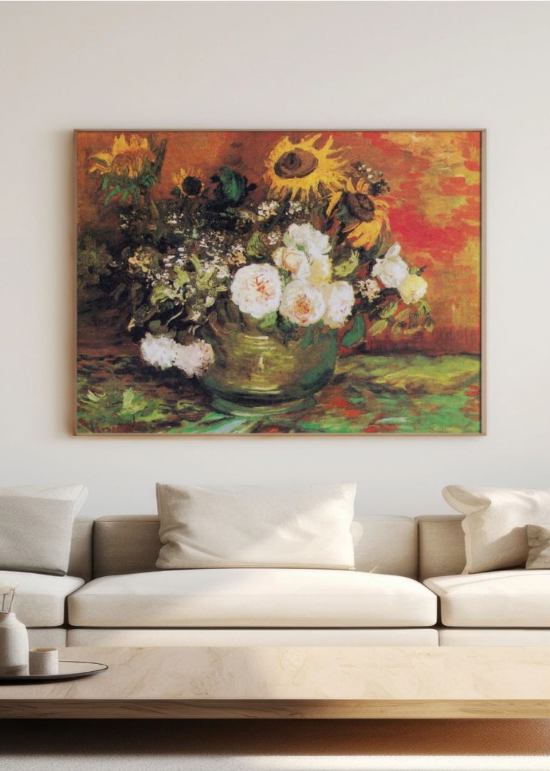Bowl With Sunflowers Roses And Other Flowers (1886)