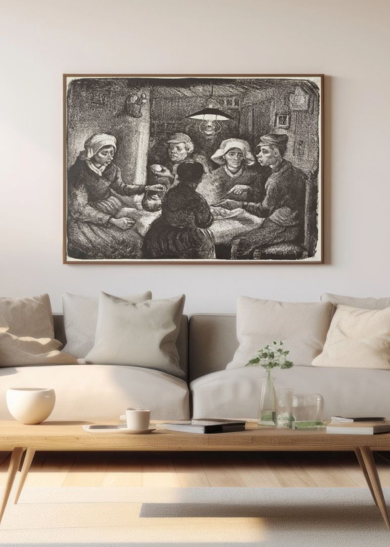 Composition lithograph of The Potato Eaters (De aardappeleters, 1885)