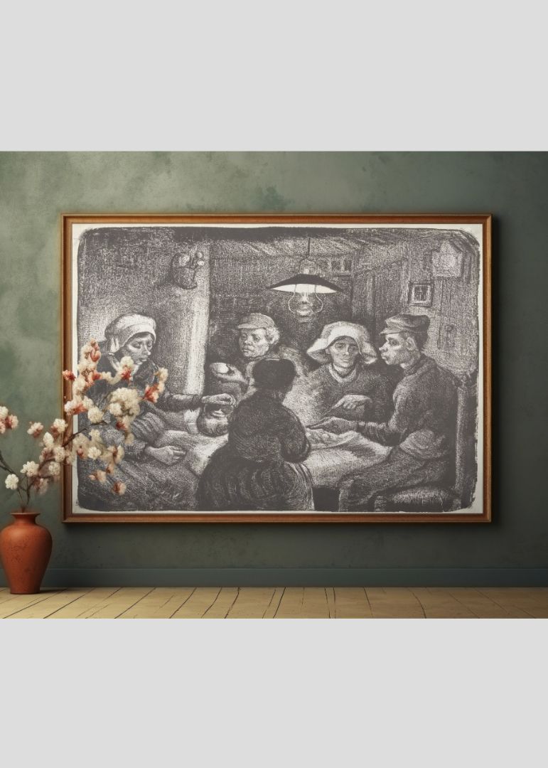 Composition lithograph of The Potato Eaters (De aardappeleters, 1885)