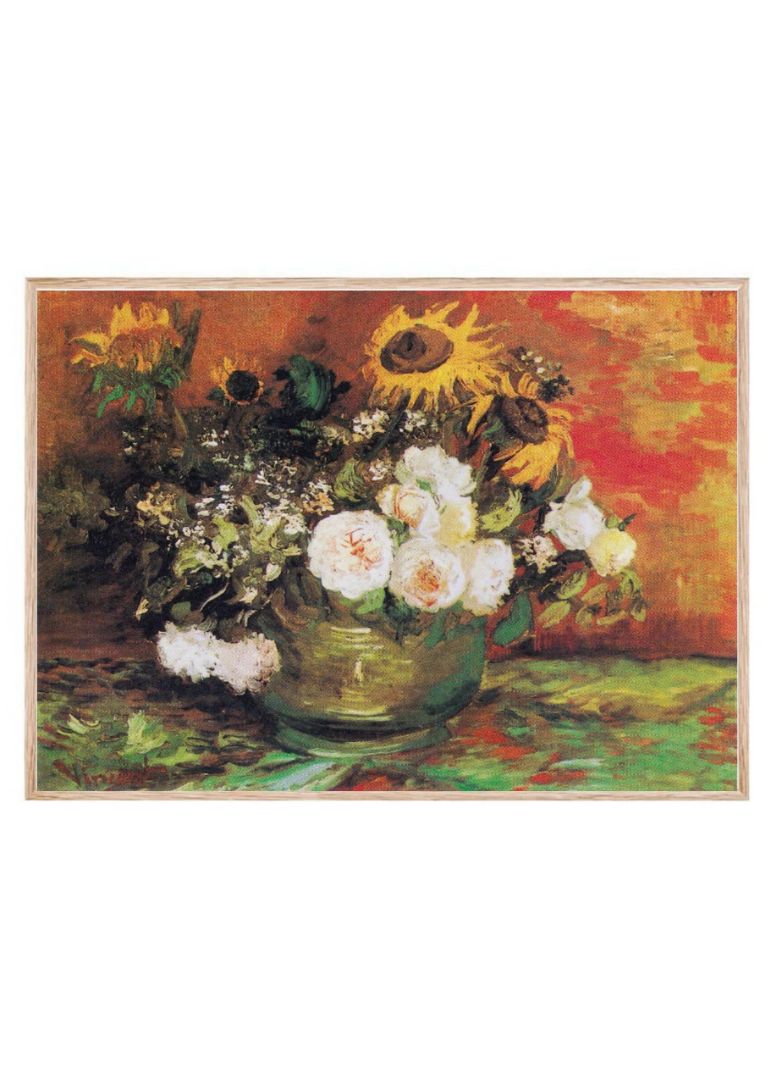 Bowl With Sunflowers Roses And Other Flowers (1886)