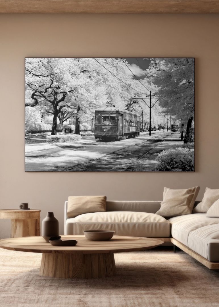 Infrared view of a streetcar on St. Charles Avenue