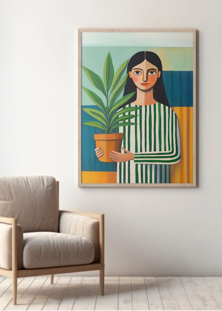 The satisfied woman in stripes