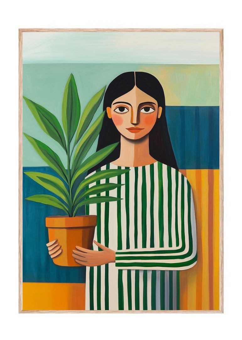 The satisfied woman in stripes