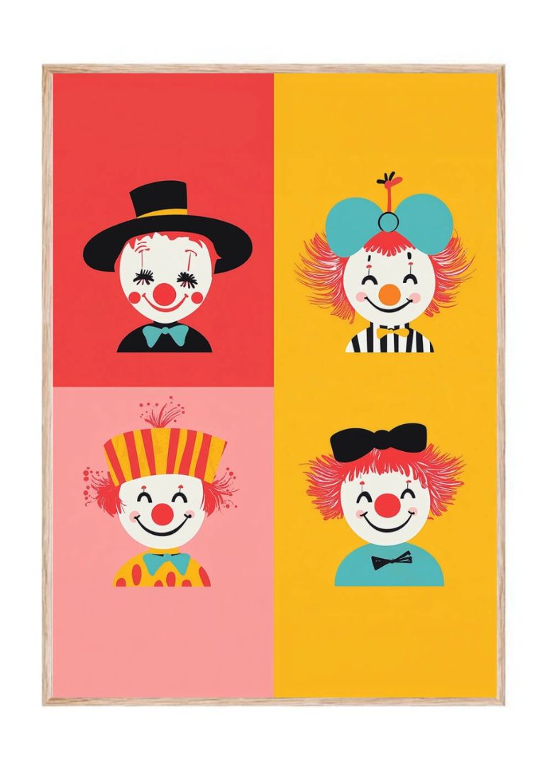 Fire klovne i farver