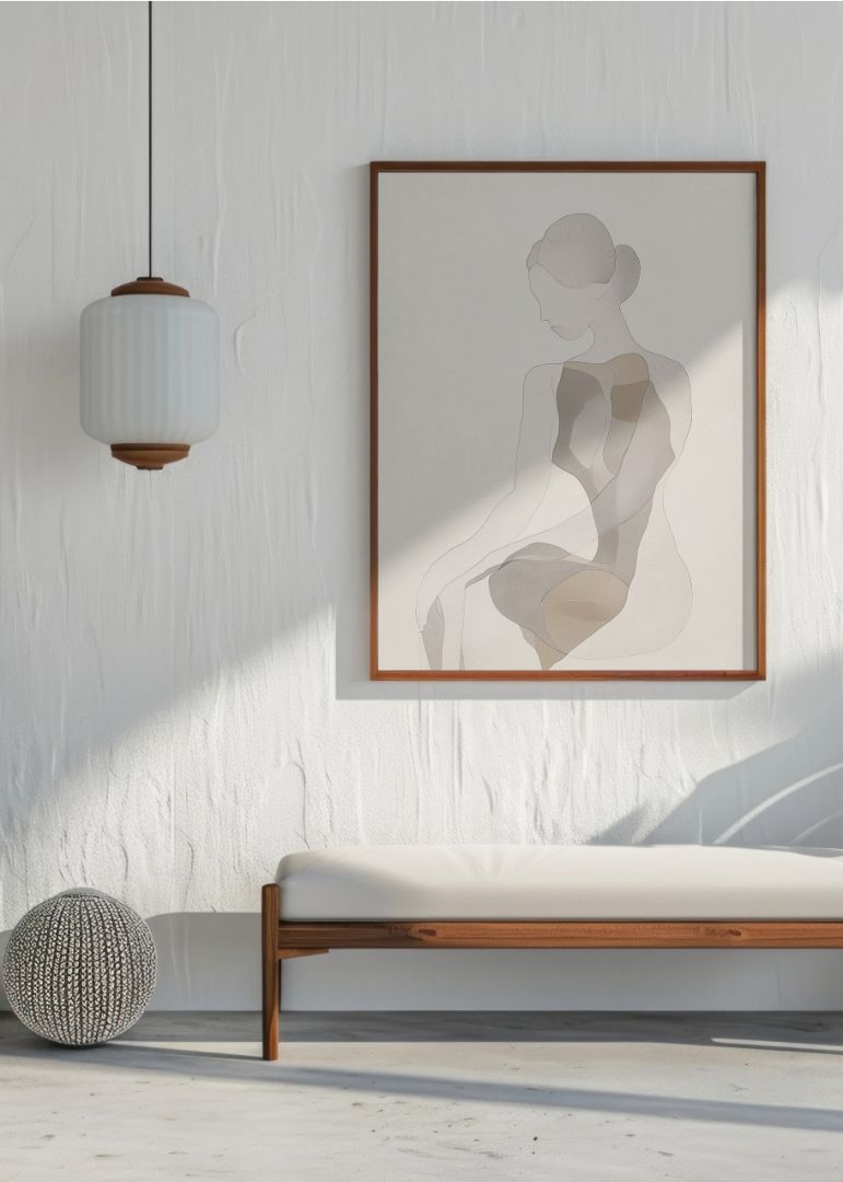 Hokusai Blomster & Minimal Figur Billedvæg