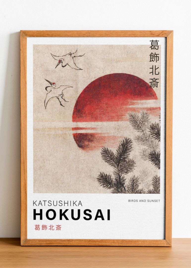 Birds and sunset - Katsushika