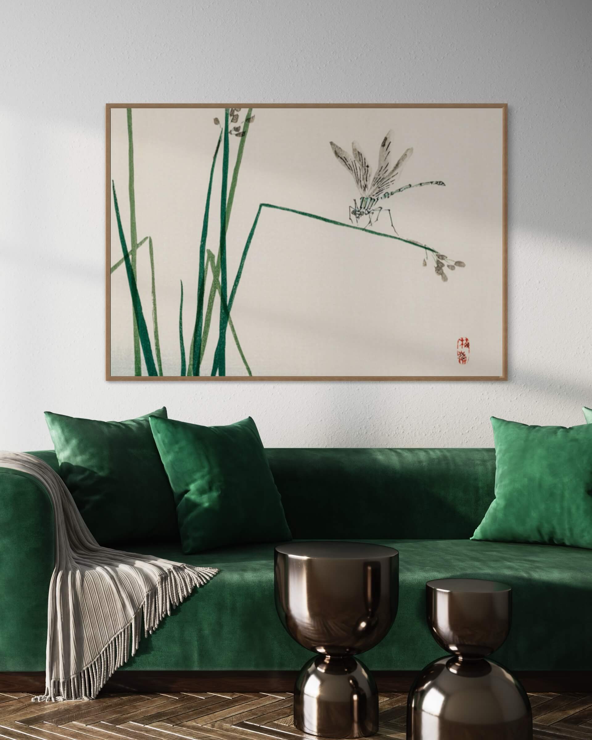 Dragonfly on Bulrush Leaf