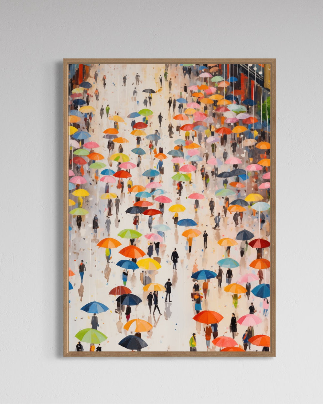 Farvede paraplyer på den travleste dag