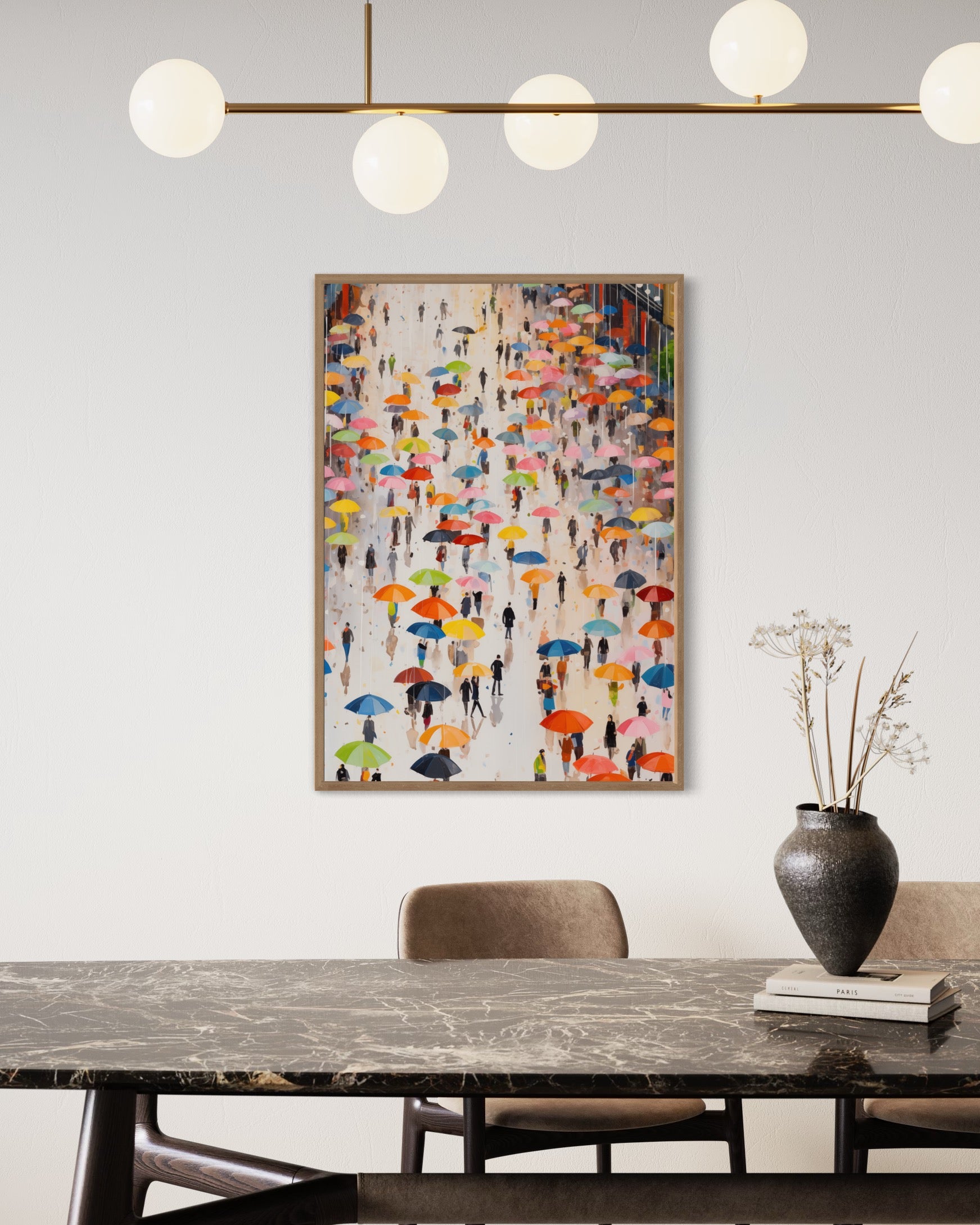 Farvede paraplyer på den travleste dag