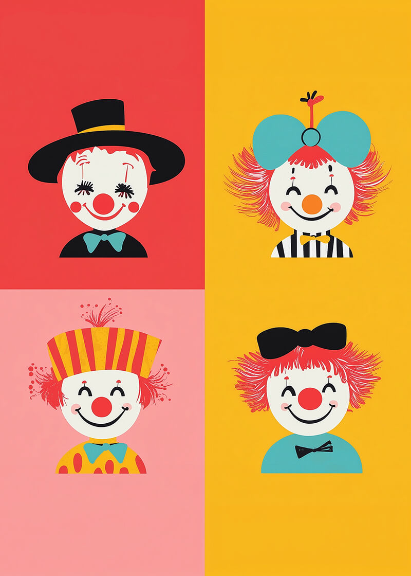 Fire klovne i farver