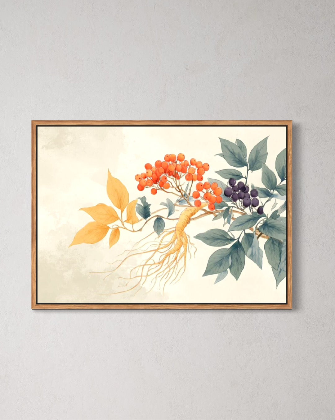 Botanisk harmoni - Naturplakat med rønnebær og møke blade