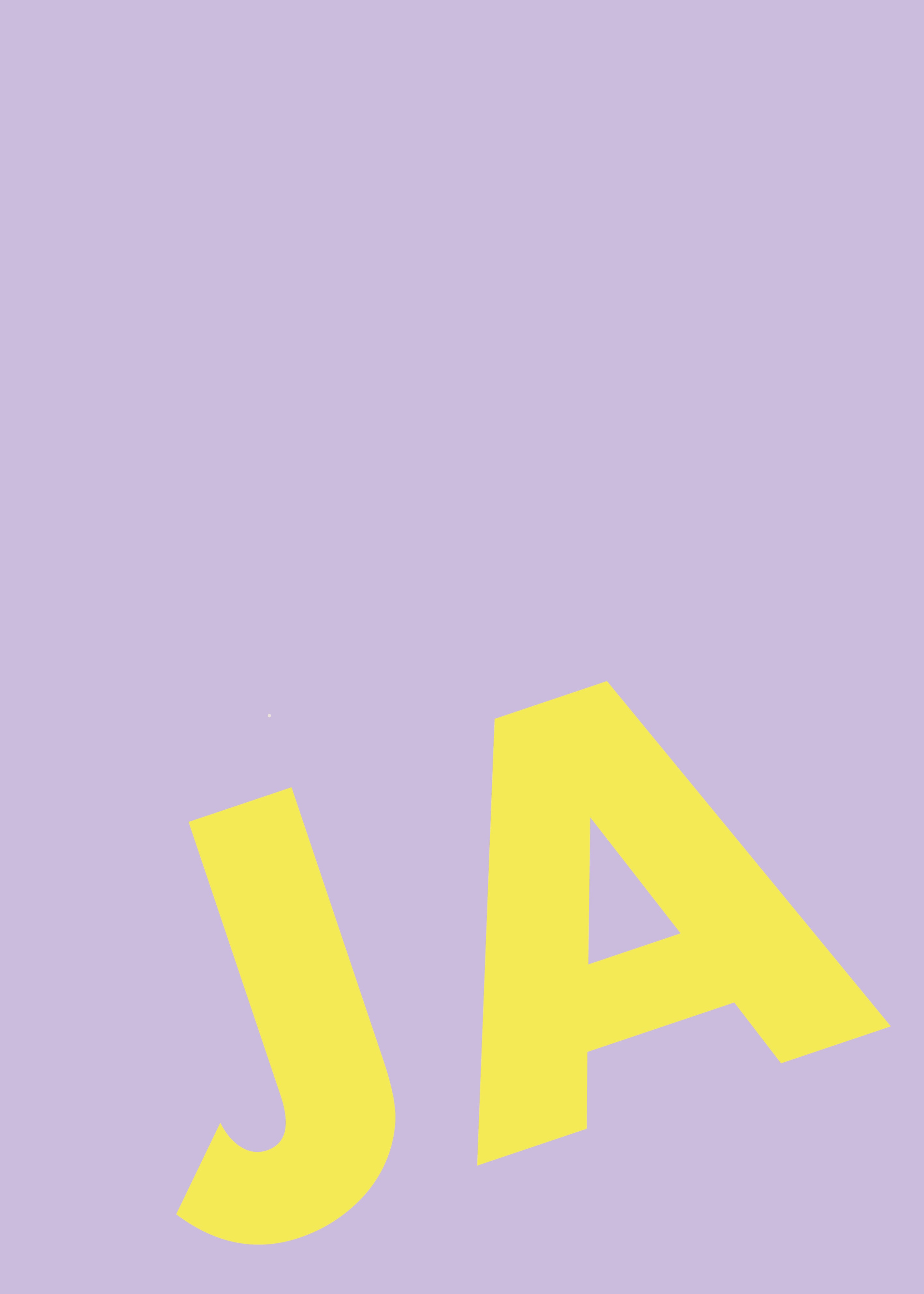 Store gule "JA"-bogstaver står skråt til venstre i nederste højre hjørne af en lyslilla Posters JA plakat-baggrund.