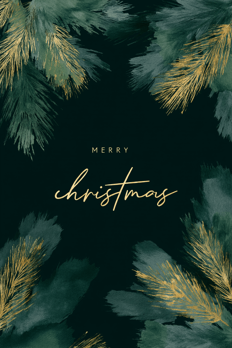 Mørkegrøn julehilsen med granguirlander