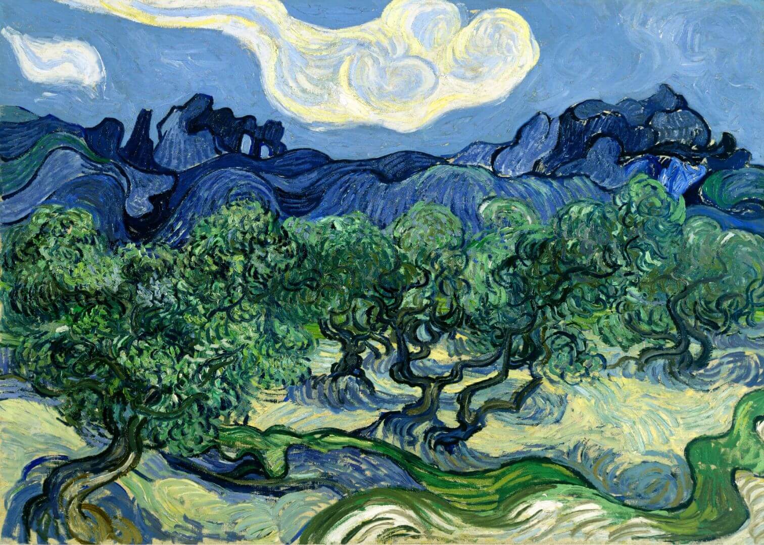 Olive Trees with the Alpilles in the Background (1889)