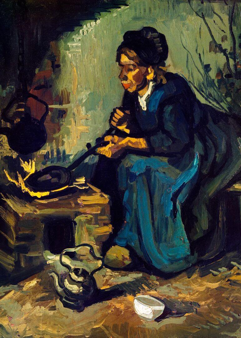 Peasant Woman Cooking by a Fireplace (1885)
