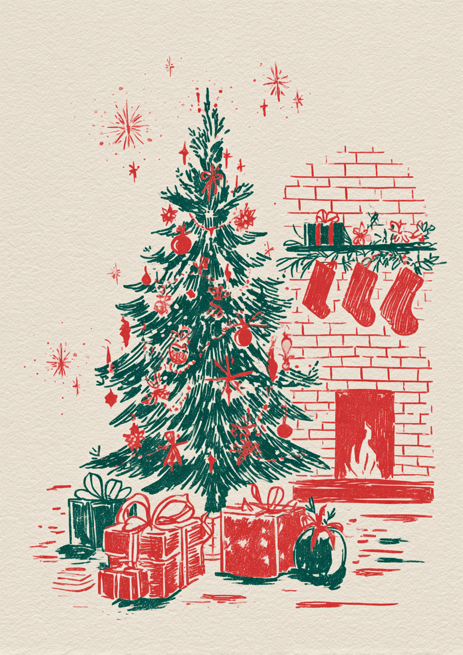 Retro juleaften ved pejsen