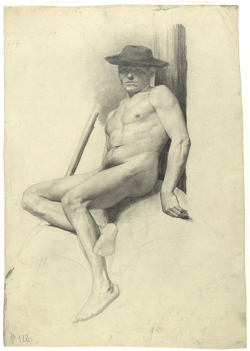 Seated Male Nude with Hat