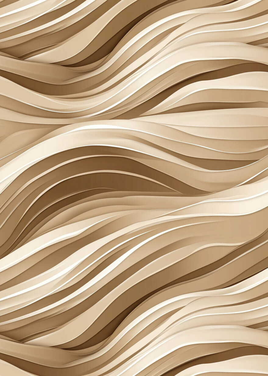 Silkemønster by Posters har abstrakte, bølgede beige og brune linjer, der flyder vandret med bløde kurver i jordfarver - et elegant plakat, der er ideelt til moderne interiør.