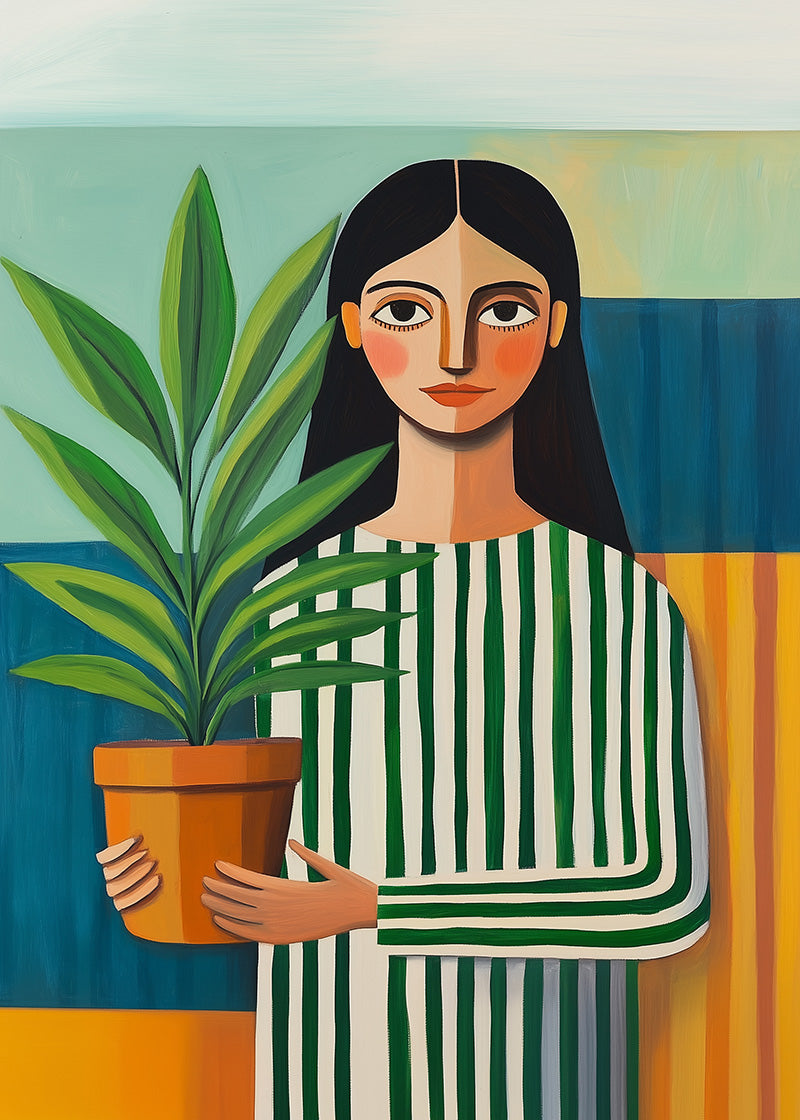 The satisfied woman in stripes
