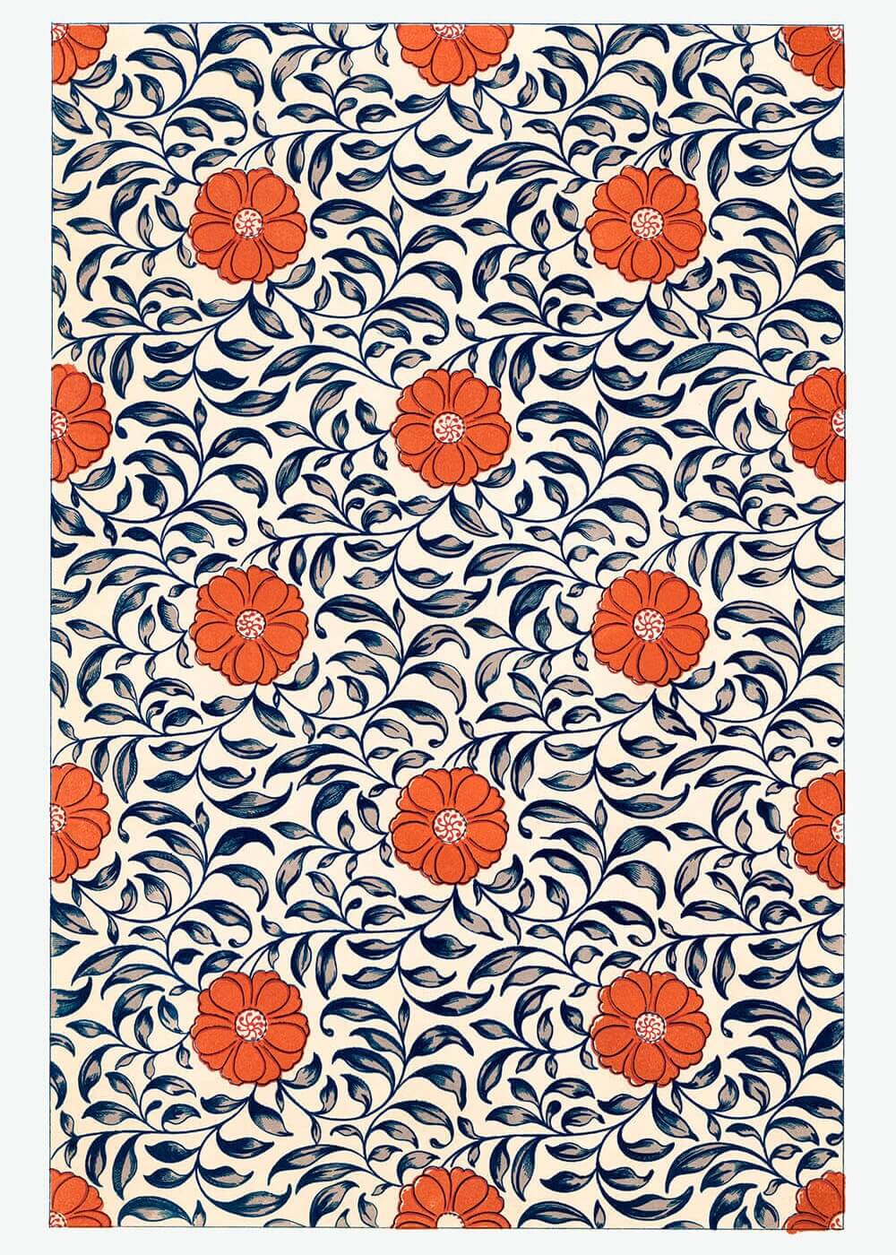Vintage Blomstermønster med Orange Blomster