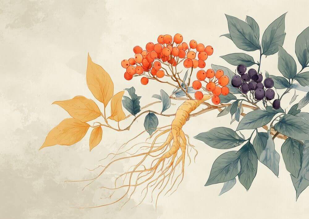 Botanisk harmoni - Naturplakat med rønnebær og møke blade