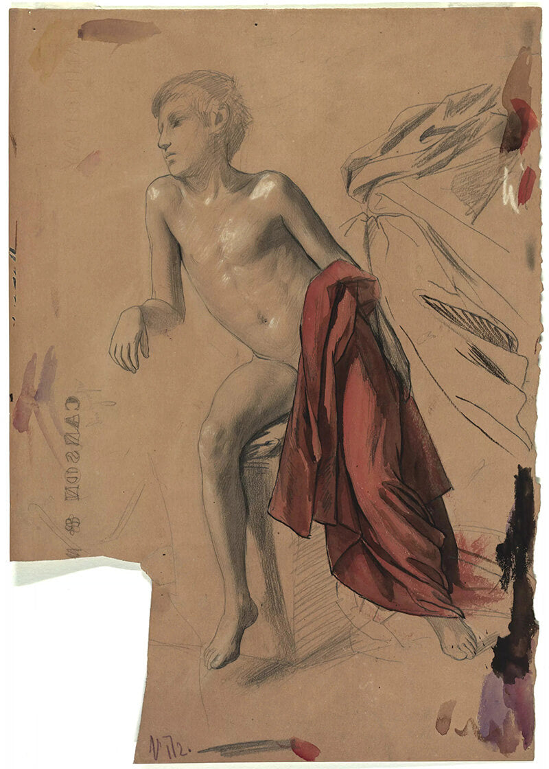 Boy nude with red drapery