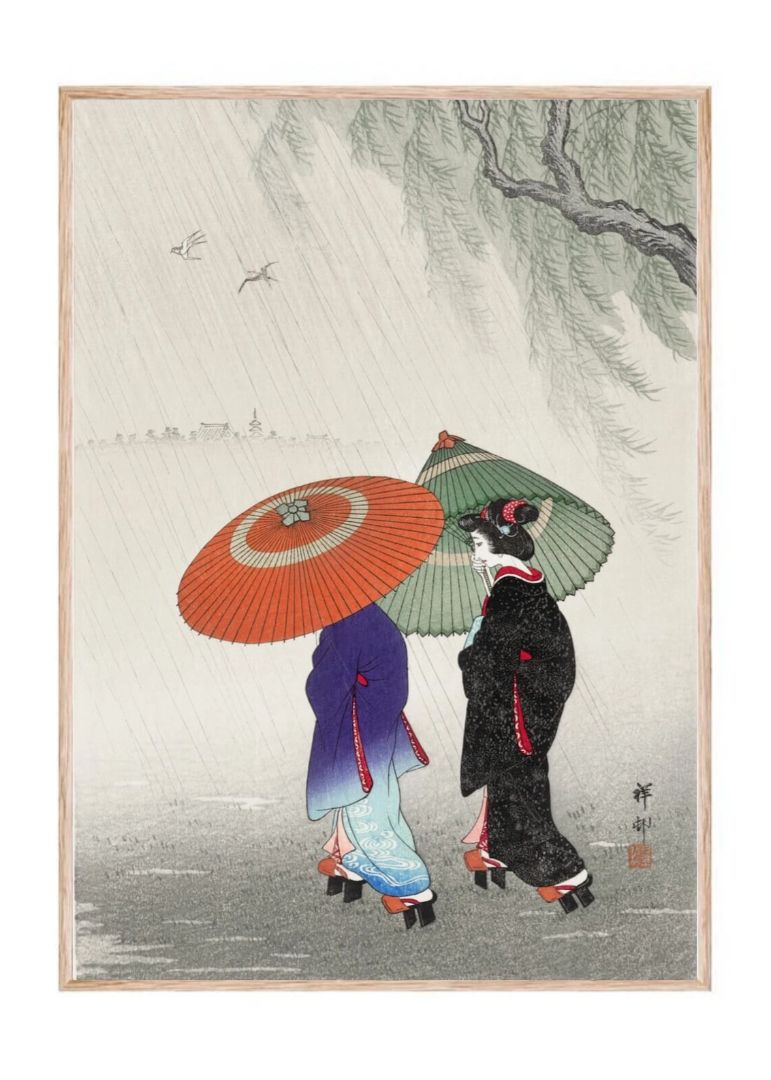 Two women in the rain