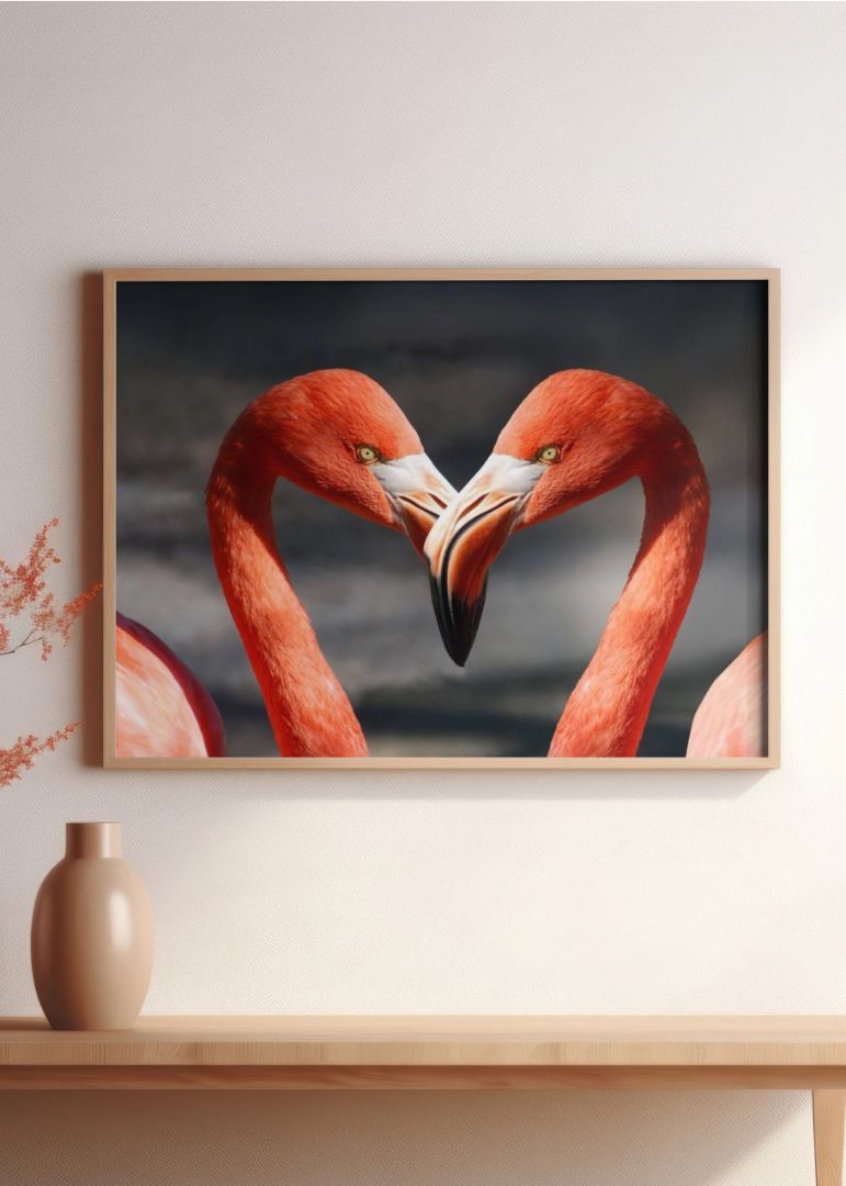 Heart of Two Pink Flamingos