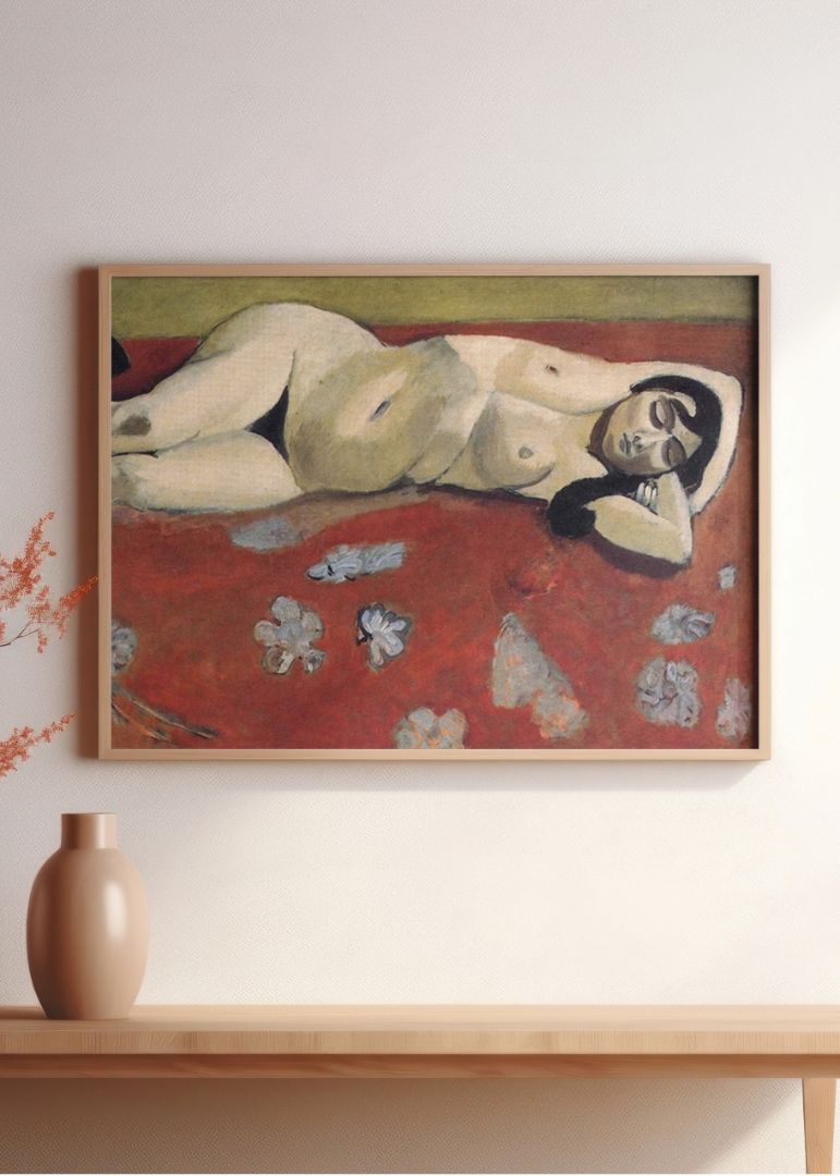 Sleeping Nude on a Red Background