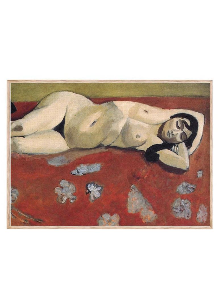 Sleeping Nude on a Red Background