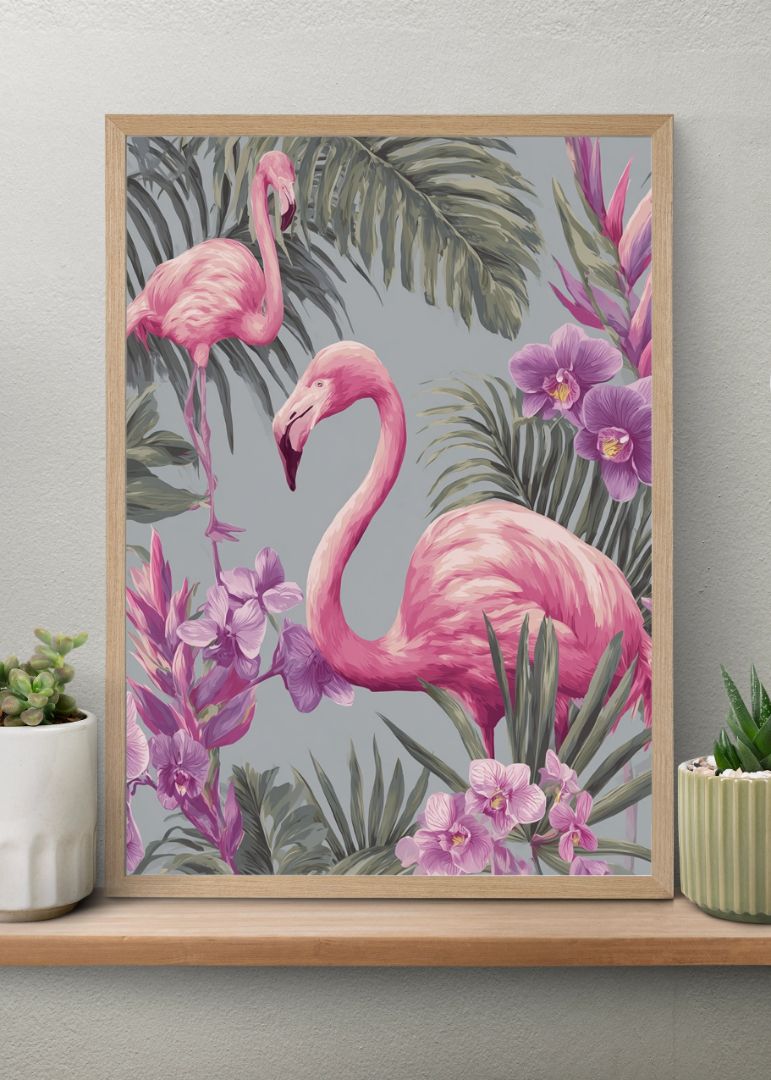 Flamingopar under palmer