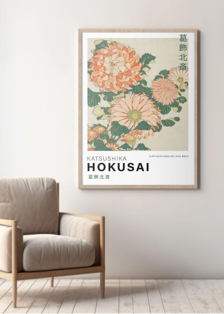 Hokusai Blomster & Minimal Figur Billedvæg