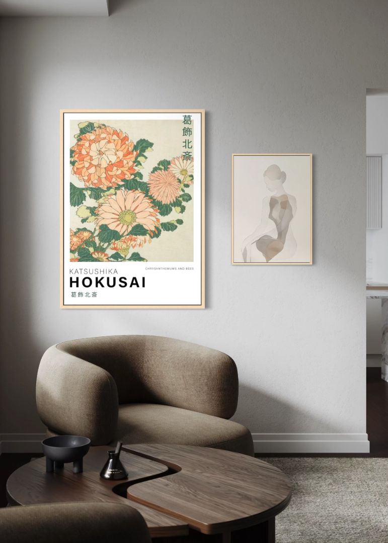 Hokusai Blomster & Minimal Figur Billedvæg