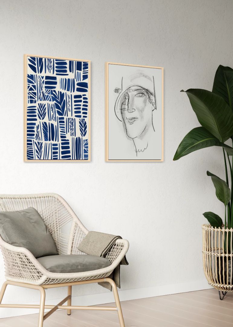 Blå Grafik & Line Art Billedvæg