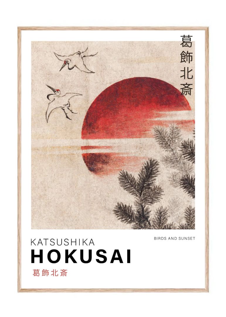Birds and sunset - Katsushika