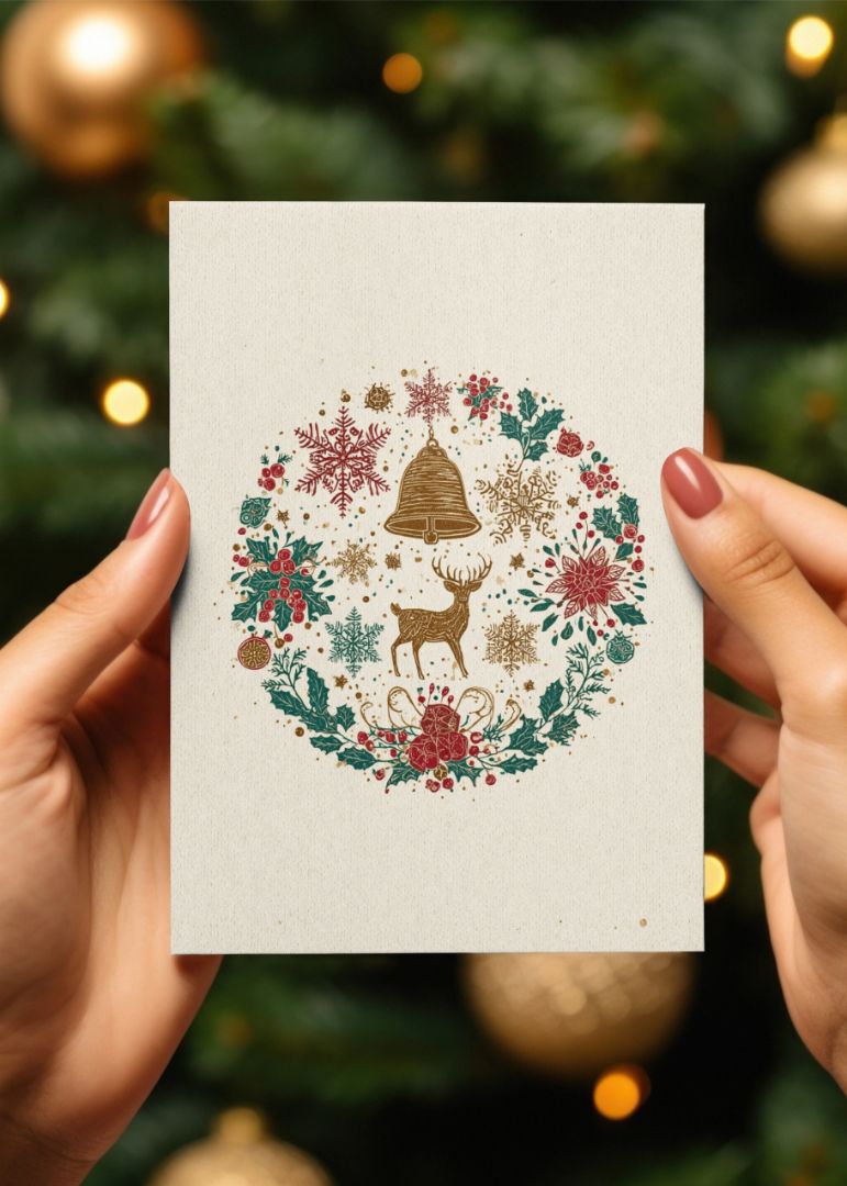 Julekrans med rådyr og klokke