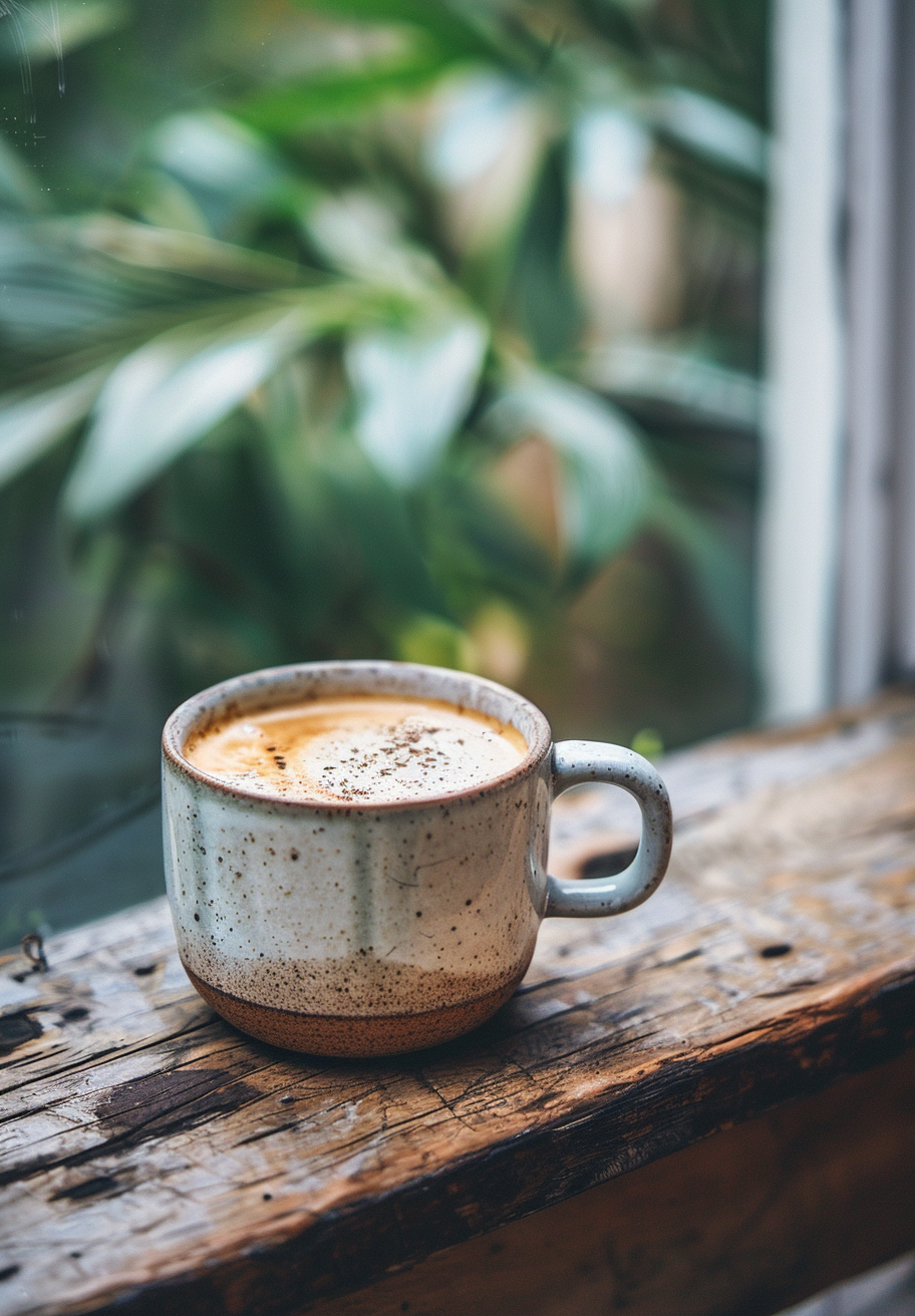 Dampende kaffe i vindueskarmen