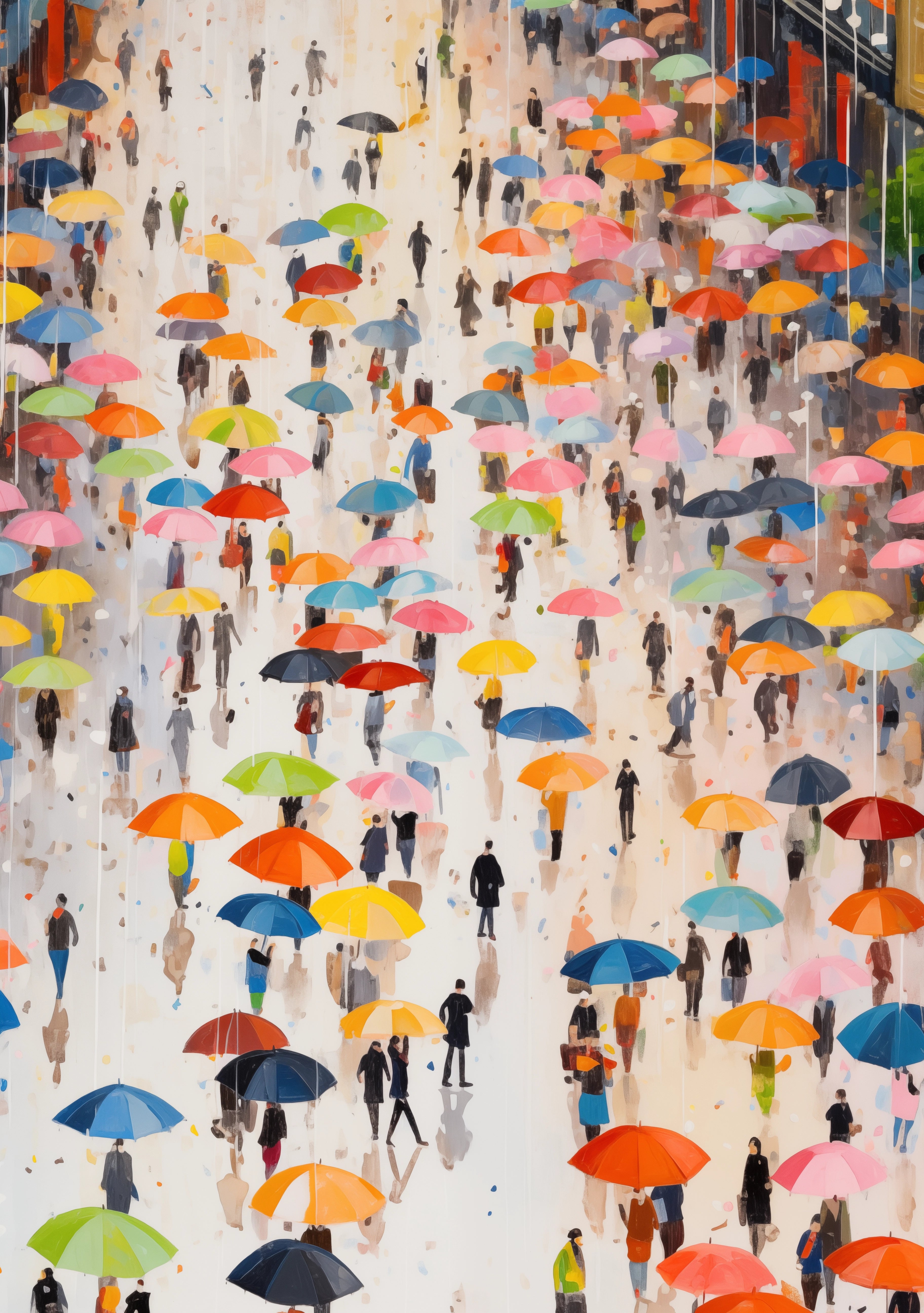 Farvede paraplyer på den travleste dag